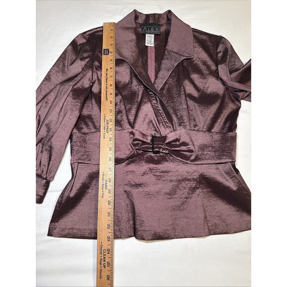 Alex Evenings Womens Large Purple Wrap Jacket Blazer Blouse With Bow Tie Accent - Picture 11 of 15